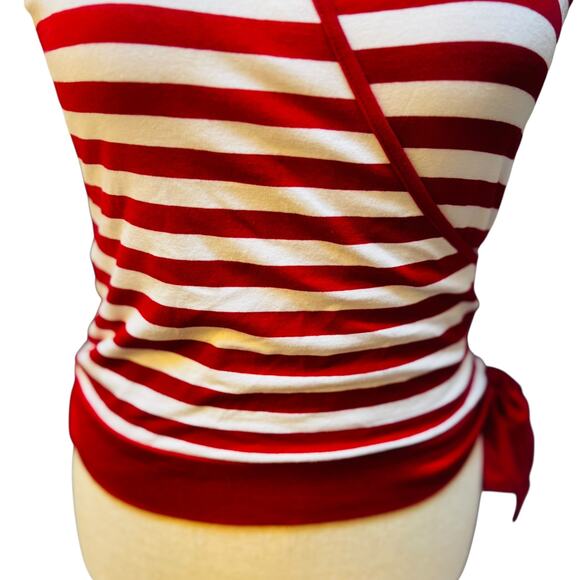 I.N.C. Red & White Striped Wrap Sleeveless Top w/ Side Bow | Size M - Picture 7 of 10